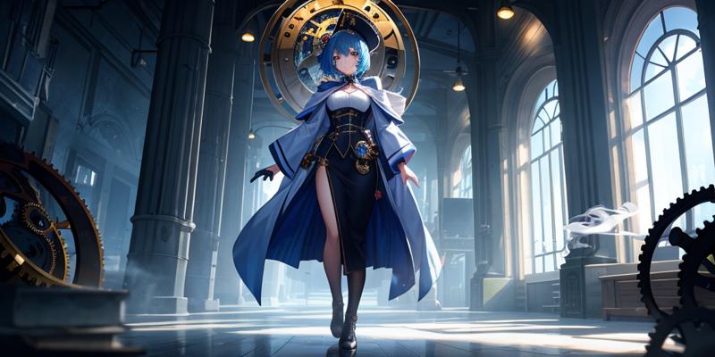 00271-3311980477-(Close-up_1.2), 1girl, solo, standing inside a fantasy clock tower, blue hair, white eyes, magician robes outfit, intricate back.png